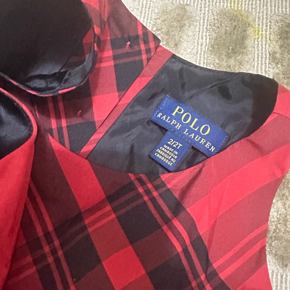 Polo Ralph Lauren Girls 2T Red Black Plaid Long Sleeve Dress - Picture 2 of 3